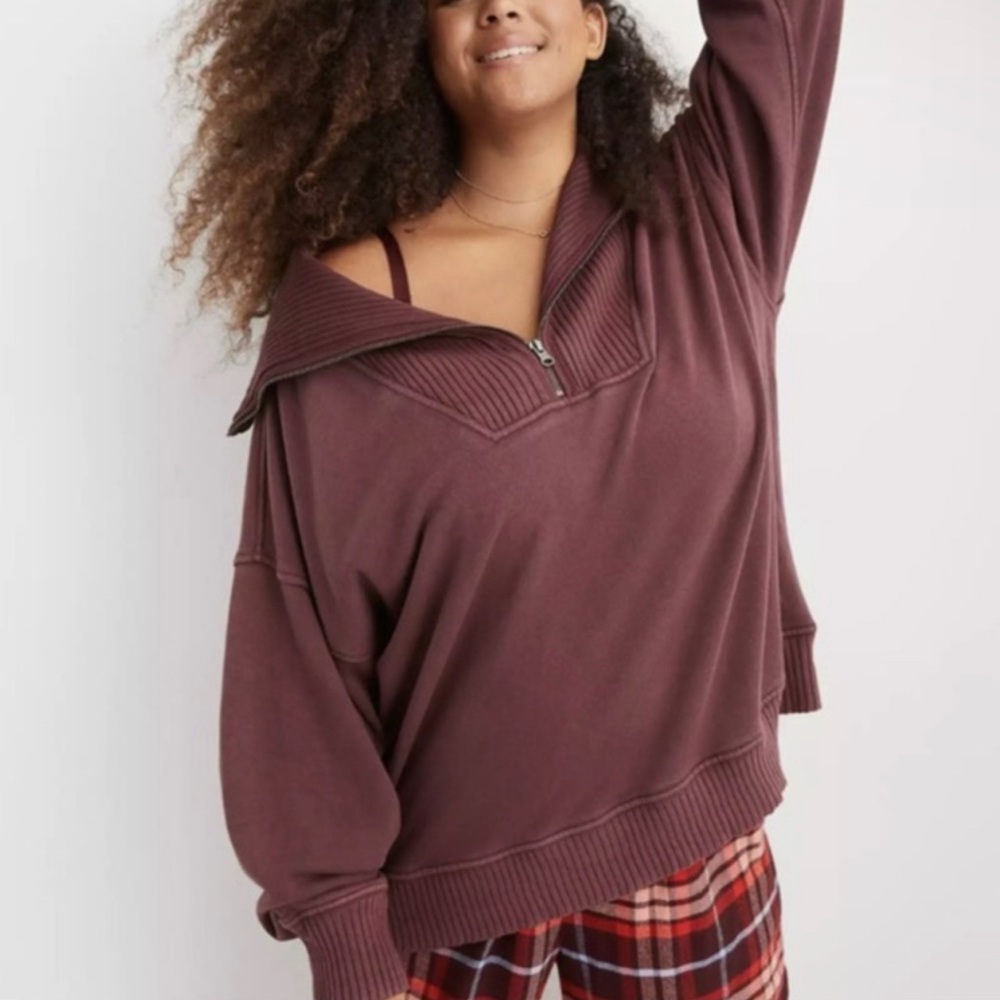 Pink aerie down to earth quarter zip size XL
